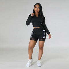 Casual Long Sleeved Topable Bum Lift Shorts Casual Suit