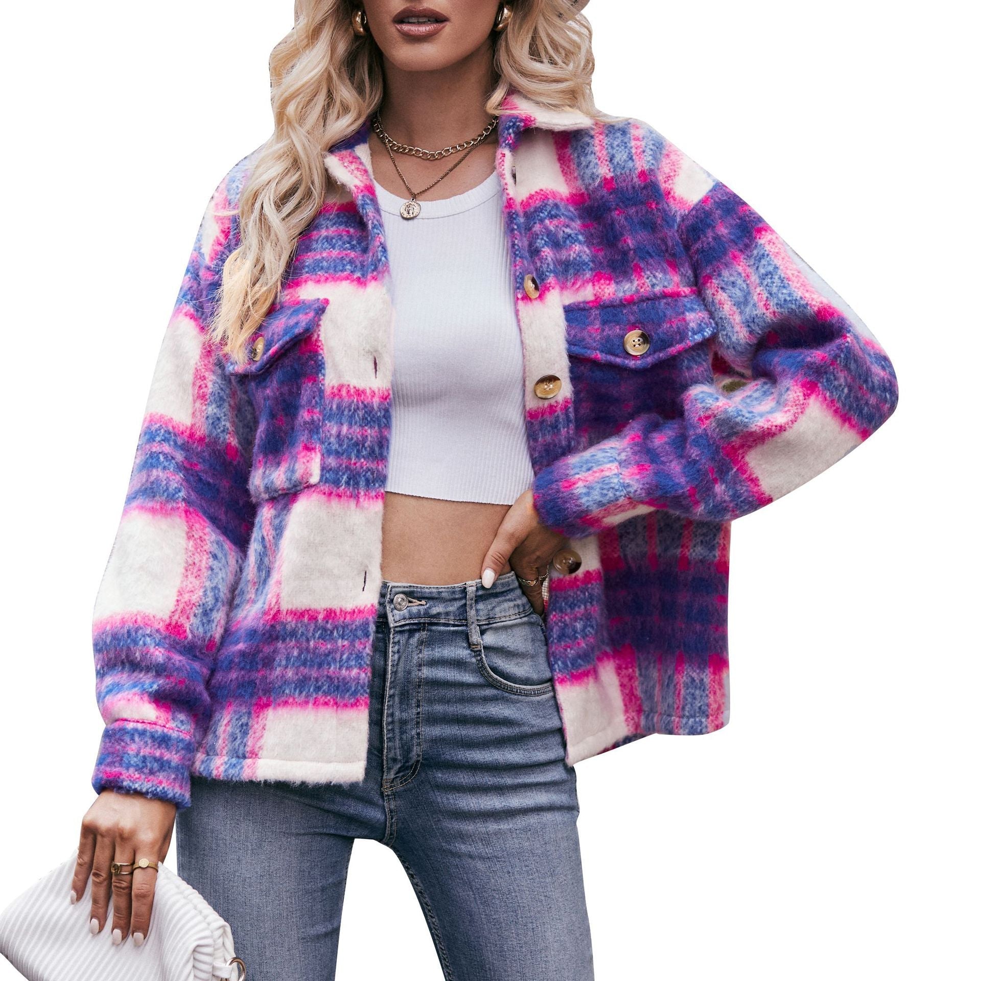 Plaid Mohair Short Woolen Thick Coat