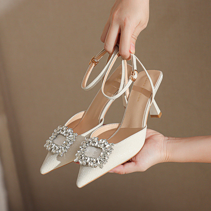 Women's Closed Toe High Spring Rhinestone Ornament Heels
