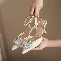 Women's Closed Toe High Spring Rhinestone Ornament Heels