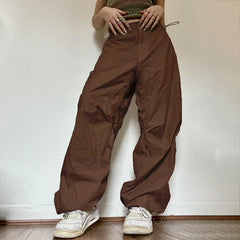 Girls Street Retro Casual Low Waist Drawstring Loose Woven Pants