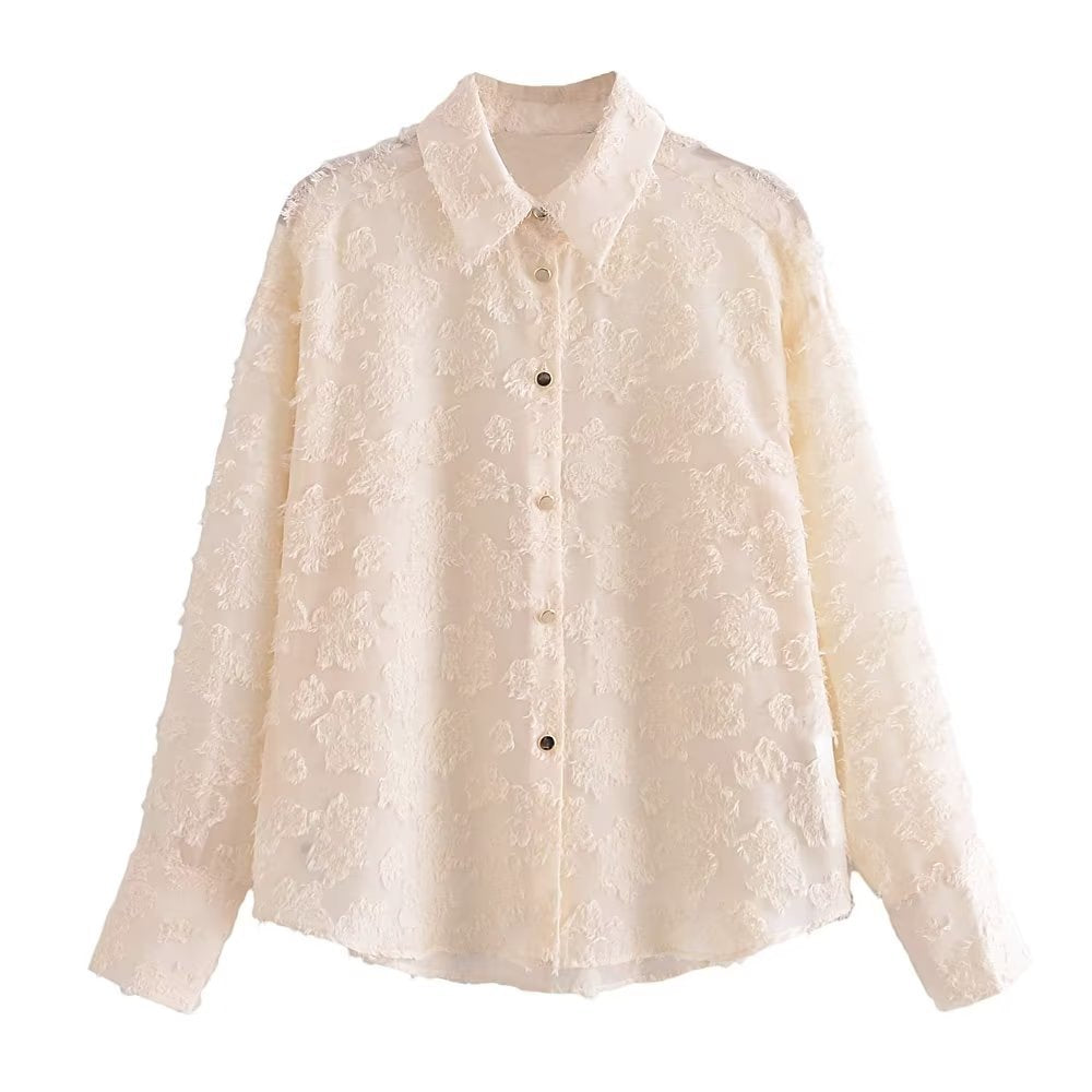 Long Sleeve Translucent Stitching Shirt