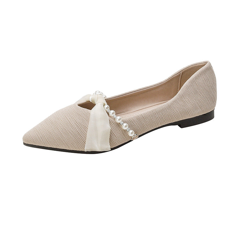 Women's Pumps Autumn Flat Lei Style Pearl