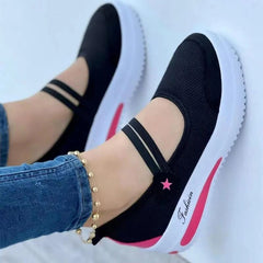 Textile Solid Color Daily Black Wedge