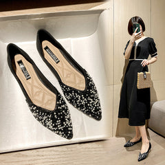 Women's Rhinestone Fairy Style Sweet Pearl Pointed Toe Shallow