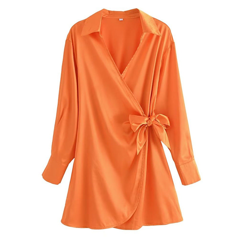 Satin-Bauchdeckenkleid mit Schleife und Schnürung, kurzes Kleid