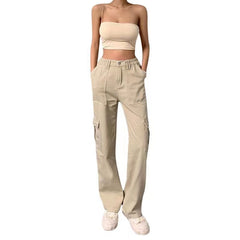 Schmale Cargohose mit hoher Taille und mehreren Taschen