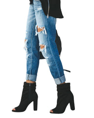 Lässige verwaschene, zerrissene Straight Street Jeans