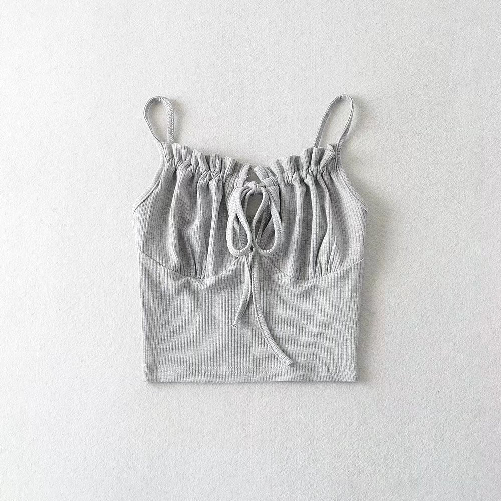 Einfarbige Top-Weste mit strähnigem Selvedge-Schnürverschluss und Kordelzug