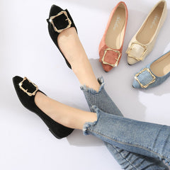 Women's Spring Pointed Low-cut Flat Metal Buckle