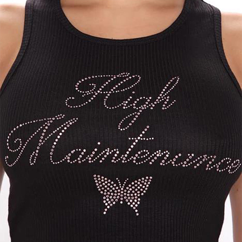 Rhinestone Butterfly Slim Fit Cropped Casual Vest