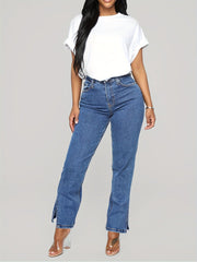 Pantalon personnalisé en denim fendu, pantalon droit