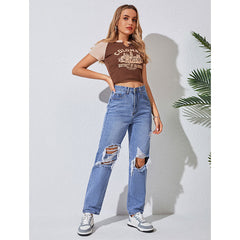 Jeans Street Pantalon droit Pantalon amincissant déchiré