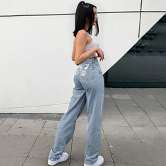 Pantalons personnalité dos gros nœud imprimé jean droit tombant pantalon décontracté assorti