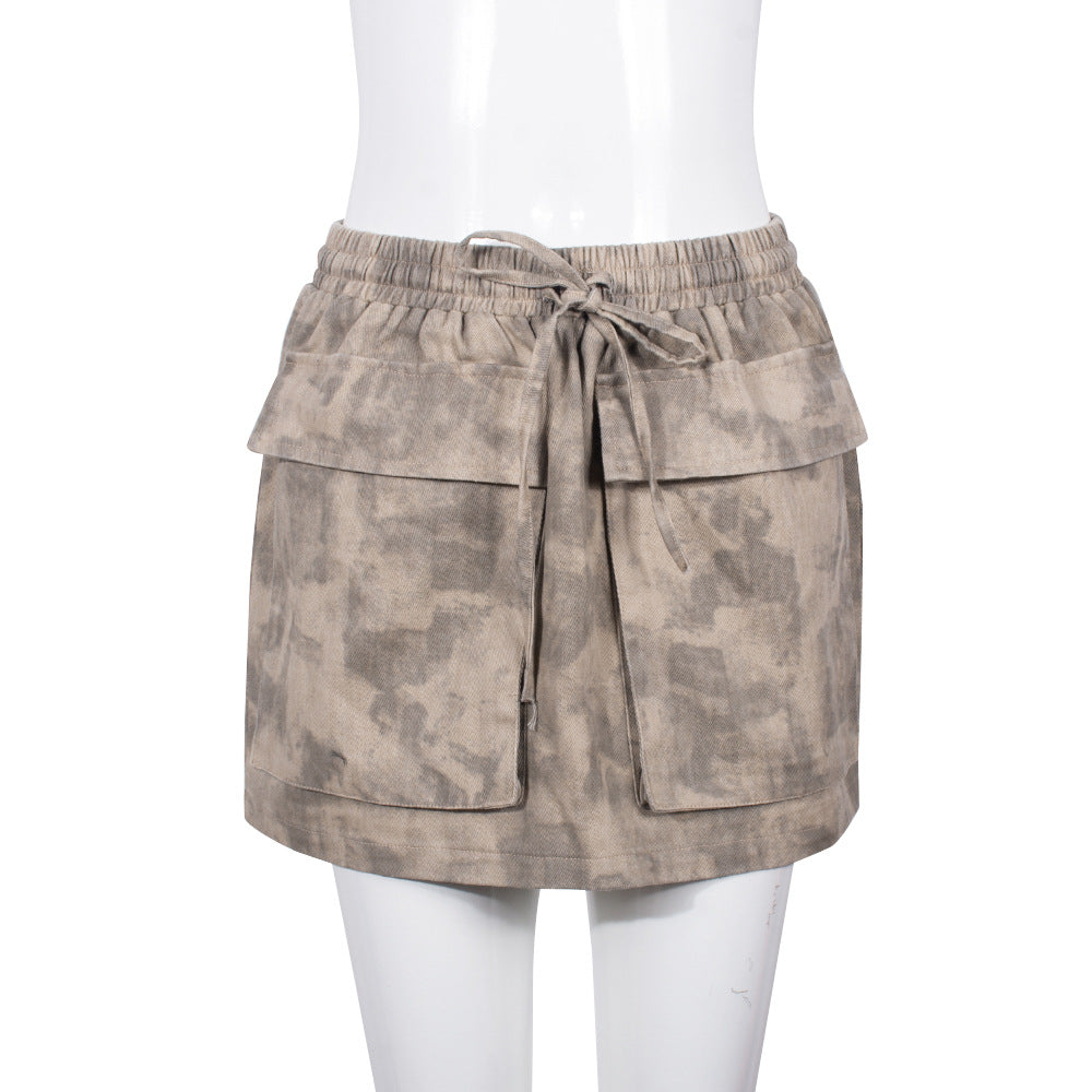 Jupe ultra courte camouflage personnalisée avec poche à taille élastique nouée