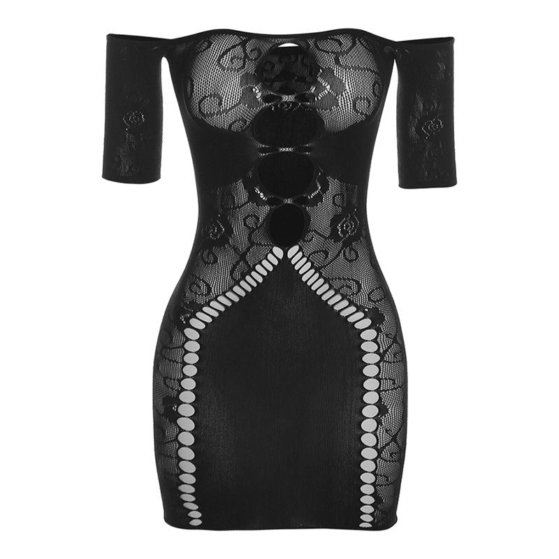 Enges Etuikleid aus Strick mit Cut-out-Ausschnitt und hoher Taille