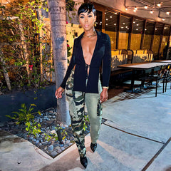 Jeans coupe camouflage couleur contrastée
