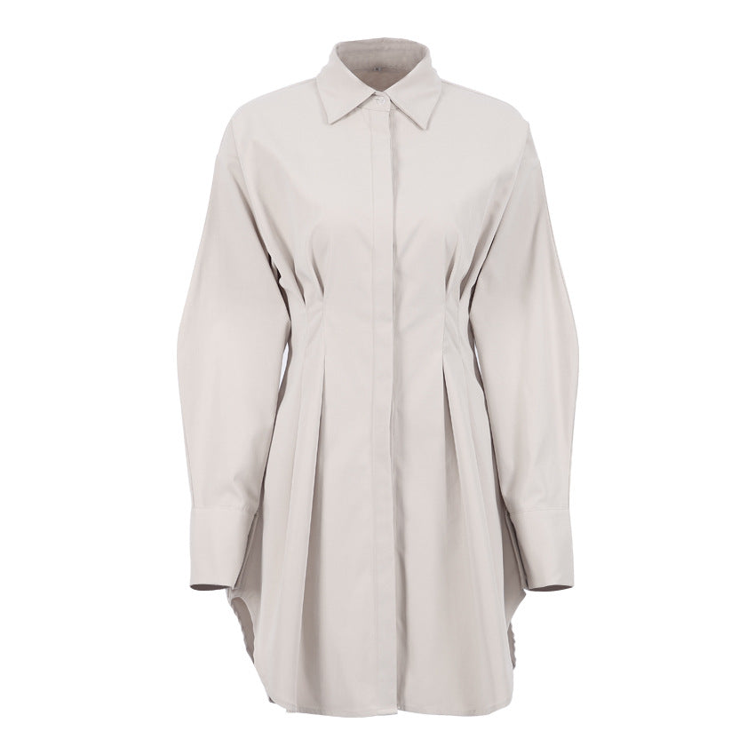 Early Wear French Shirt Dress Tight Waist Elegant Slim-Fit Long Sleeves Slim Fit Retro Minority Dress