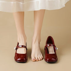 Chaussures à bout carré pour femme, style vintage français