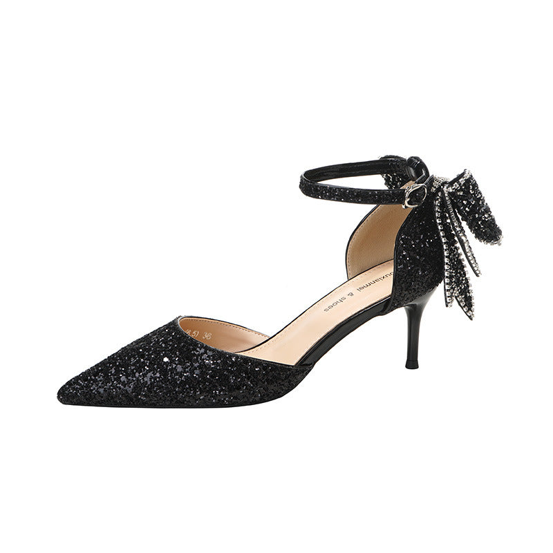 Women's High With Sequined Bow Buckle For