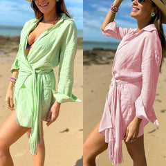 Long Sleeve Collared Vacation Dress