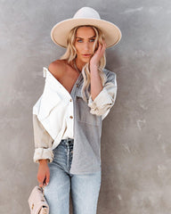 Street Hipster Cardigan Contrast Color Lapels Loose Fitting Shirt