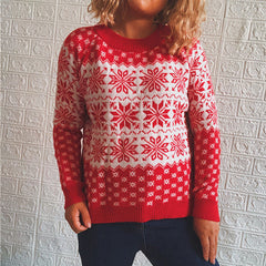Casual Classic Christmas Sweater Snowflake Long Sleeve round Neck Knitted Pullover