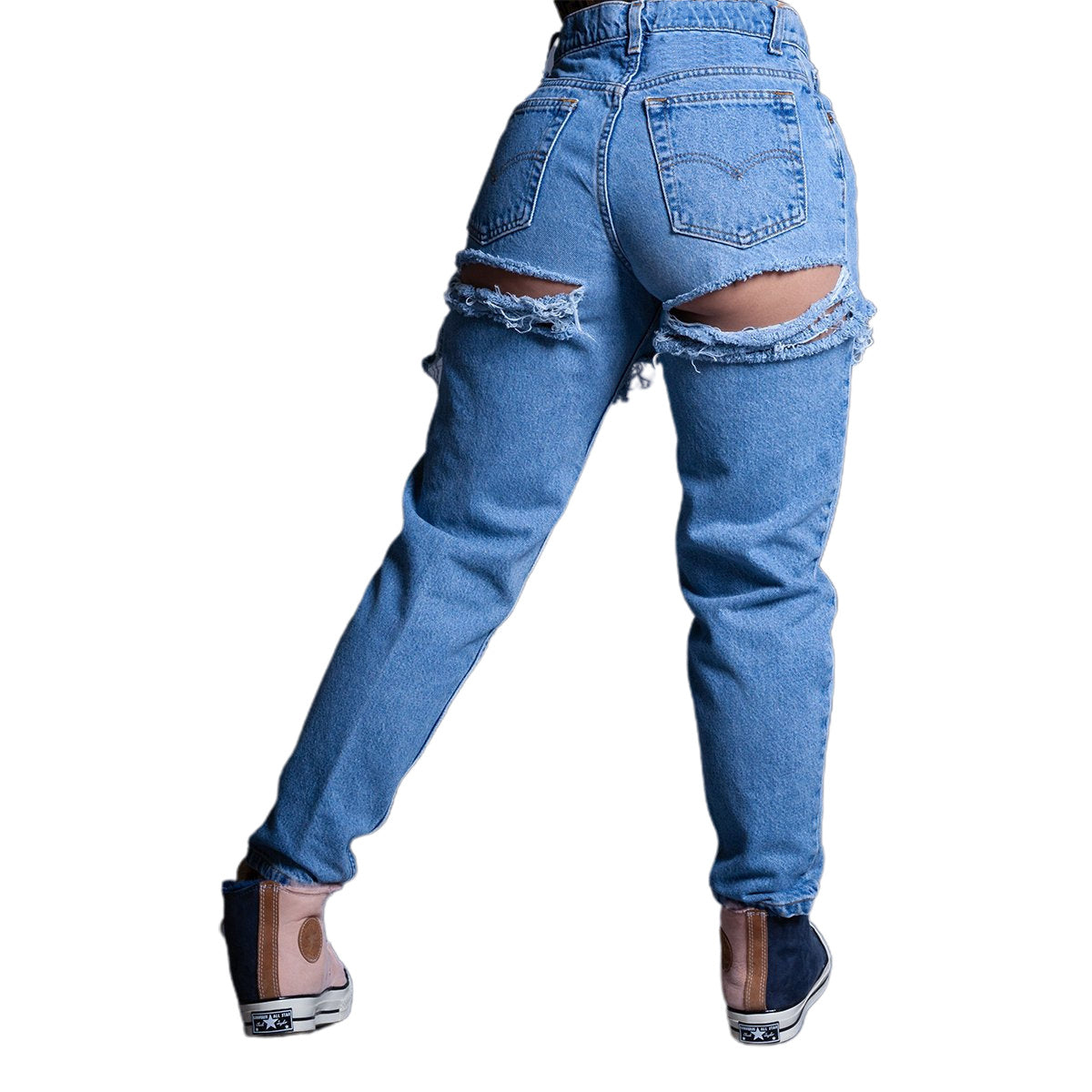 Zerrissene Jeans, verwaschene, hoch taillierte, lockere Jeans