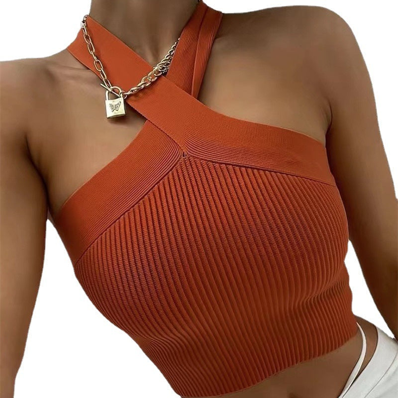 Cross-Neckholder Gestrickte Kurze Oberbekleidung Sling Kleines Tank Top