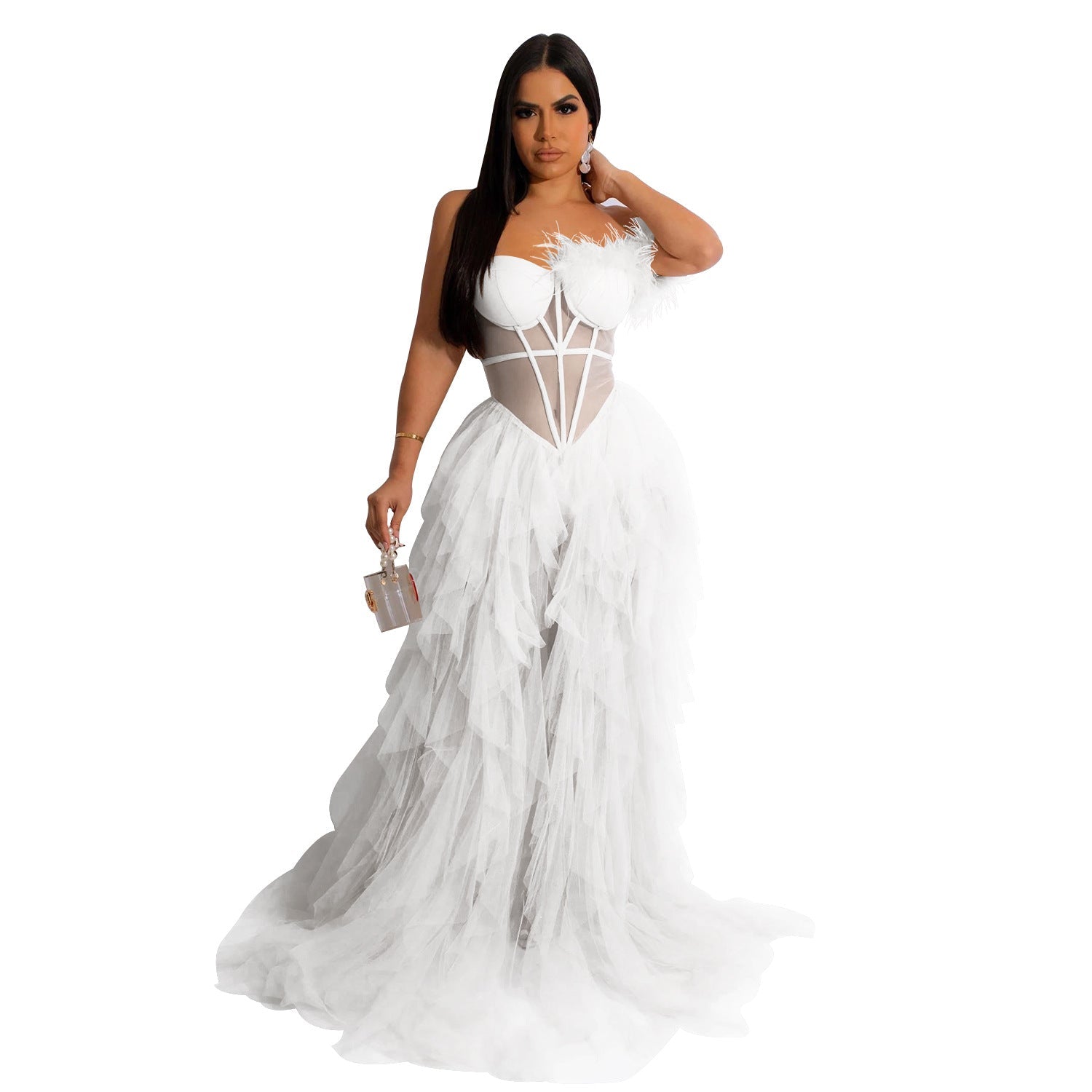 Robe longue en maille cache-cœur sans manches de couleur unie