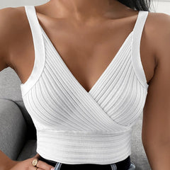 Knitted Vest V Neck Cross Wrapped Chest Strap Top