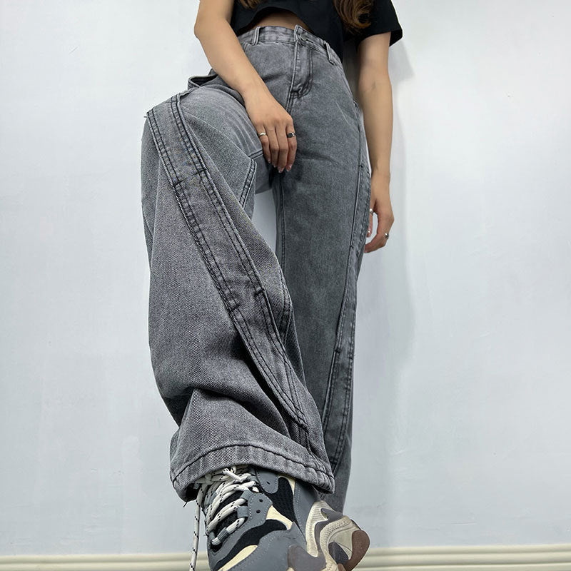 Pantalon large à coutures rétro droites et amples