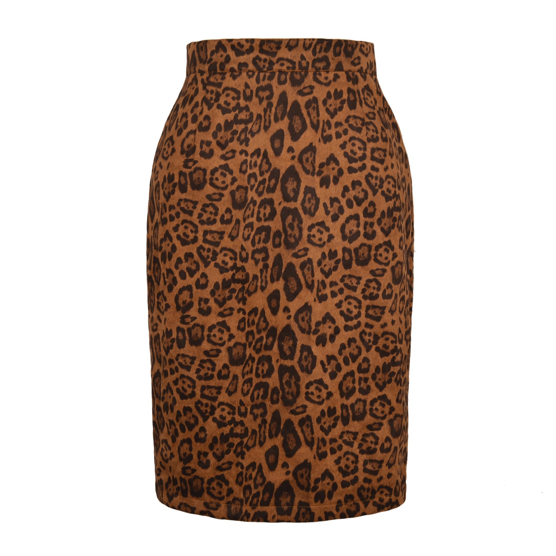 Smiley Face Leopard Suede Skirt High Waist Printed Midi Skirt