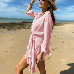 Long Sleeve Collared Vacation Dress