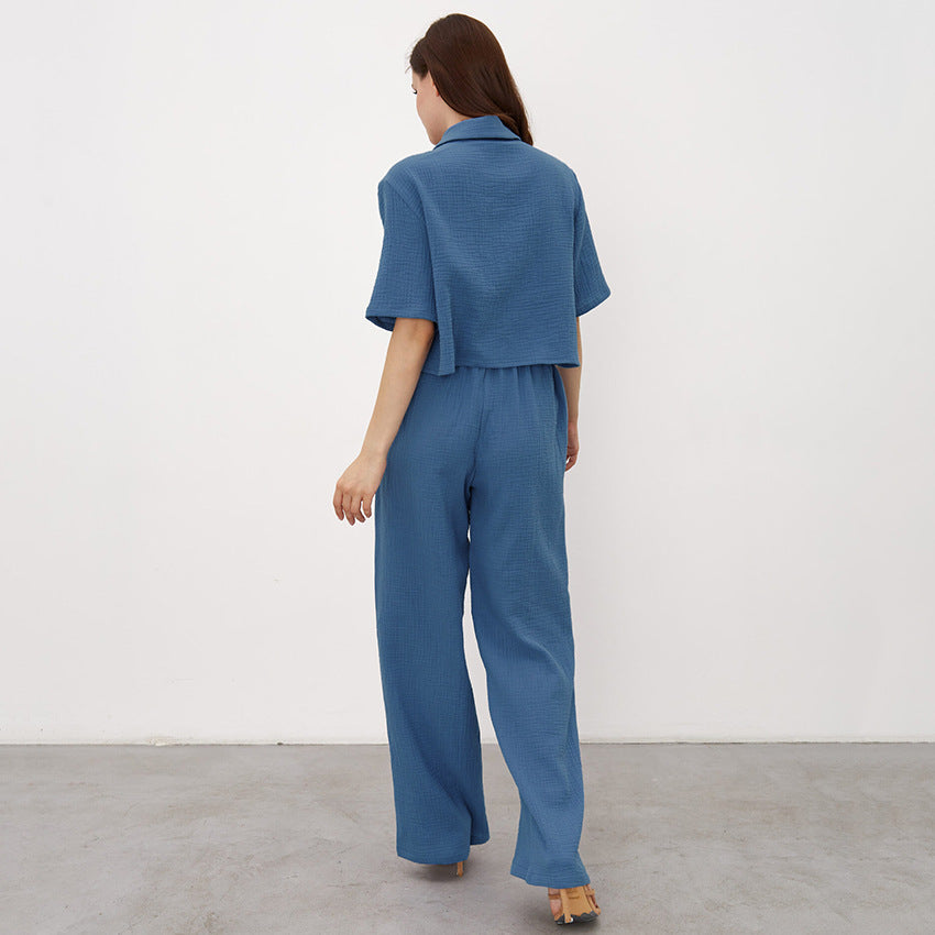 Pure Cotton Confinement Double Layer Crepe Cloth Maternity Pajamas Two Piece Set Homewear Set
