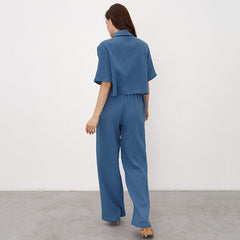Pure Cotton Confinement Double Layer Crepe Cloth Maternity Pajamas Two Piece Set Homewear Set