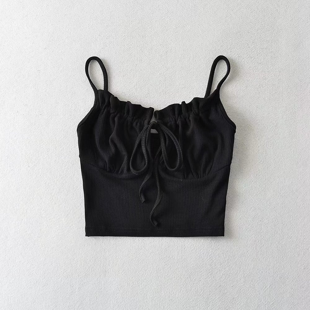 Einfarbige Top-Weste mit strähnigem Selvedge-Schnürverschluss und Kordelzug