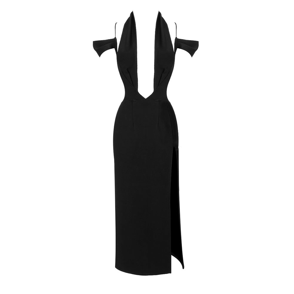 Black Hollow Out Cutout Halter Split Dress Dopamine Wear Dress