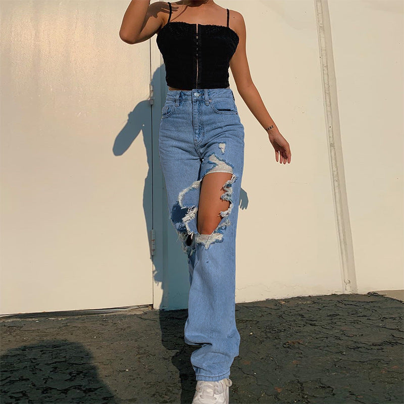 Lose Persönlichkeit Zerrissene Gerade Freizeithose Jeans