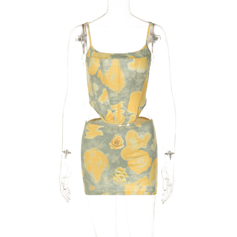 Printed Short Slim Fit Tank Top Set