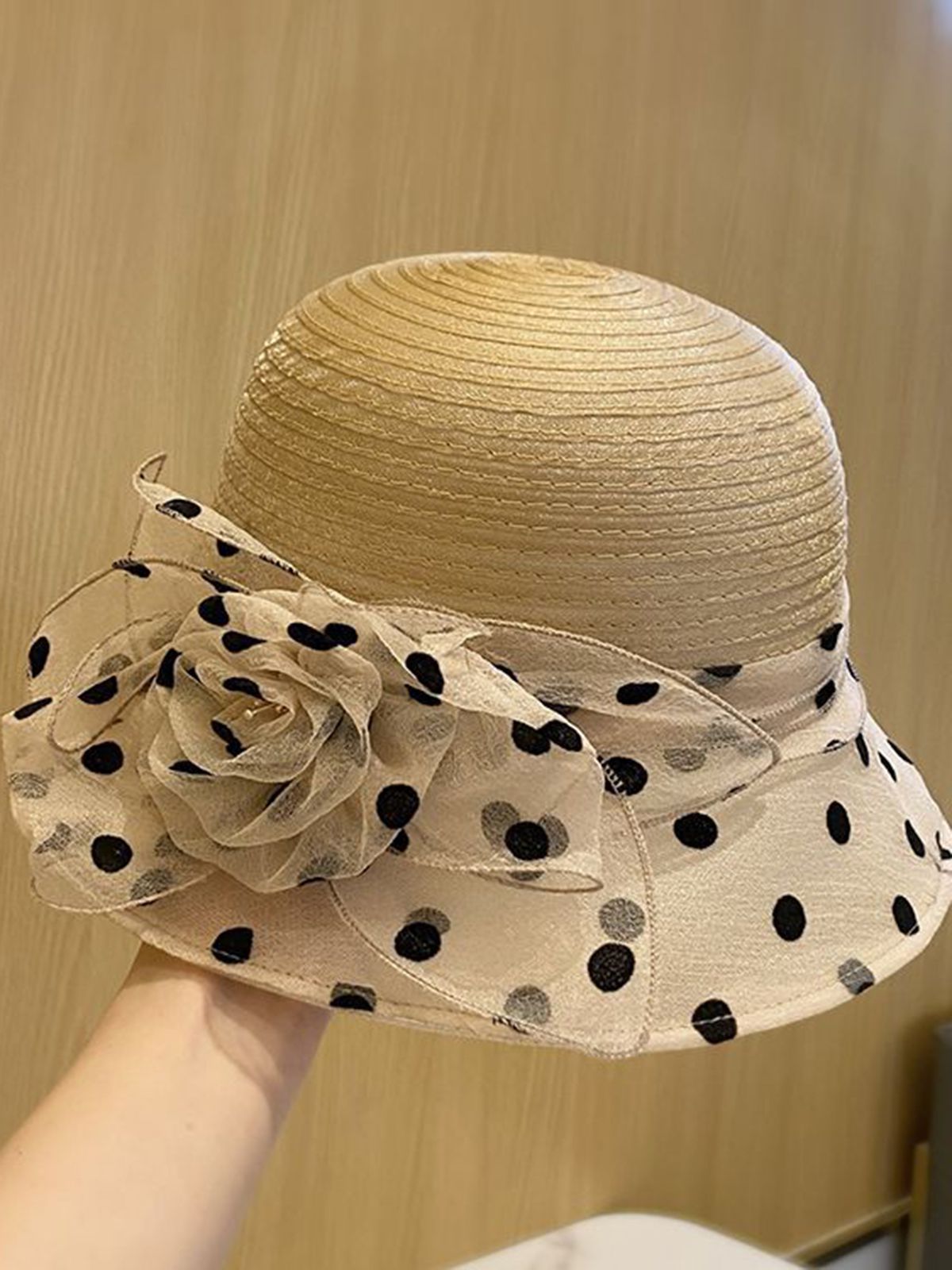 Vintage Organza Polka Dots Strand Sonnenhut