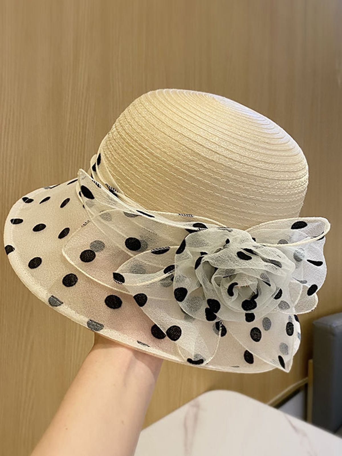 Vintage Organza Polka Dots Strand Sonnenhut