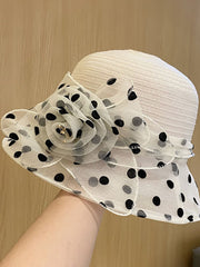 Vintage Organza Polka Dots Strand Sonnenhut