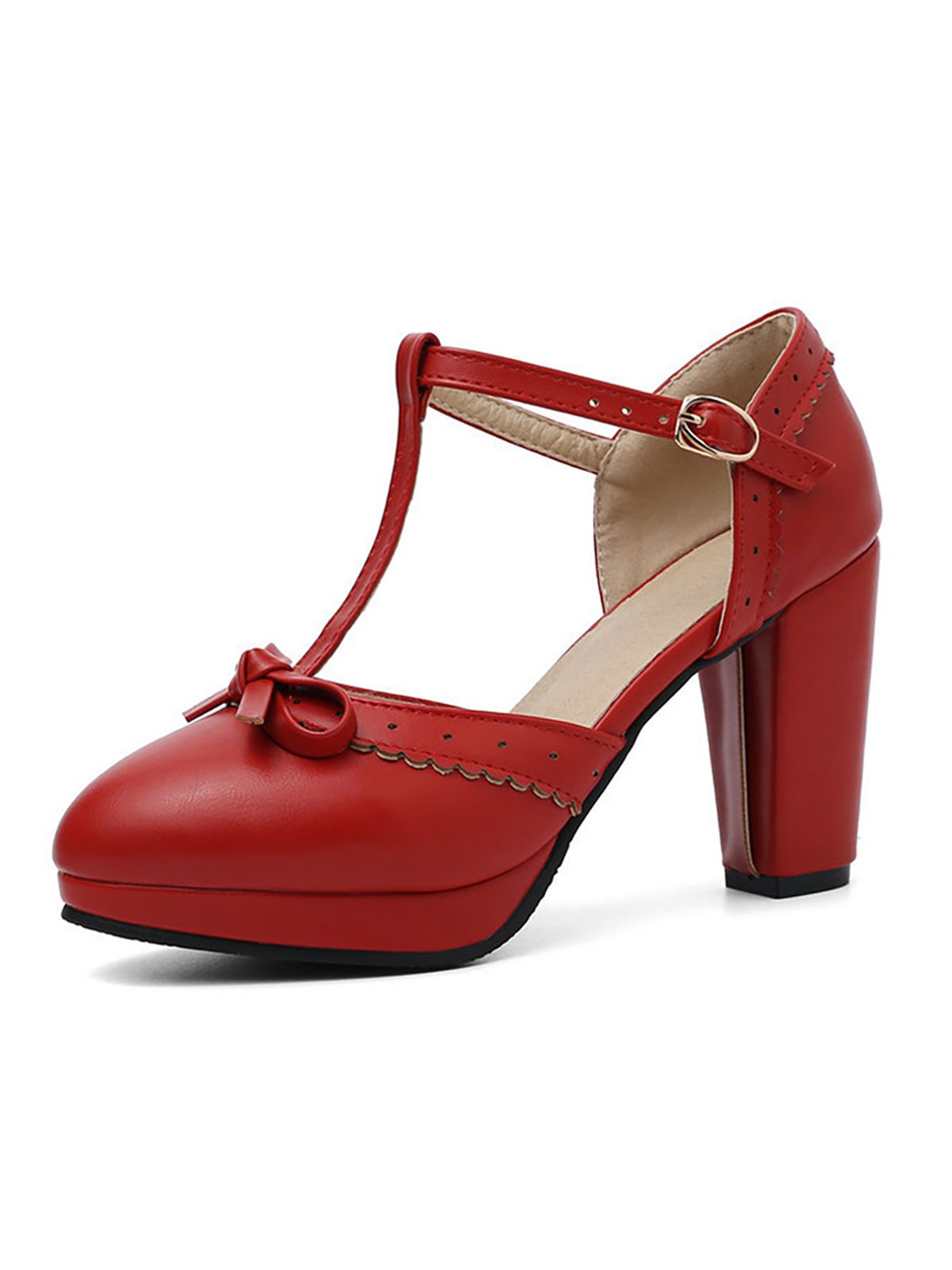 Chaussures à talons hauts rétro avec nœud et bride en T