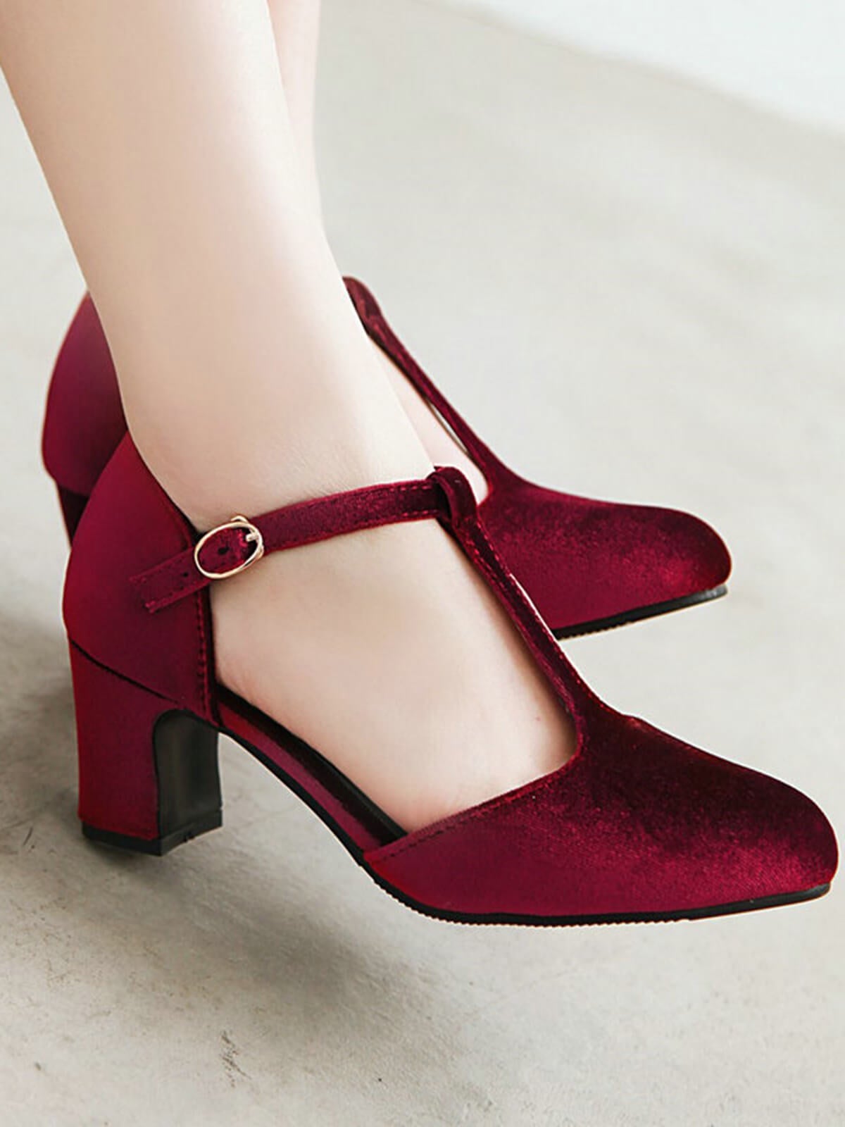 Retro Mary Jane High Heel Schuhe mit T-Riemen