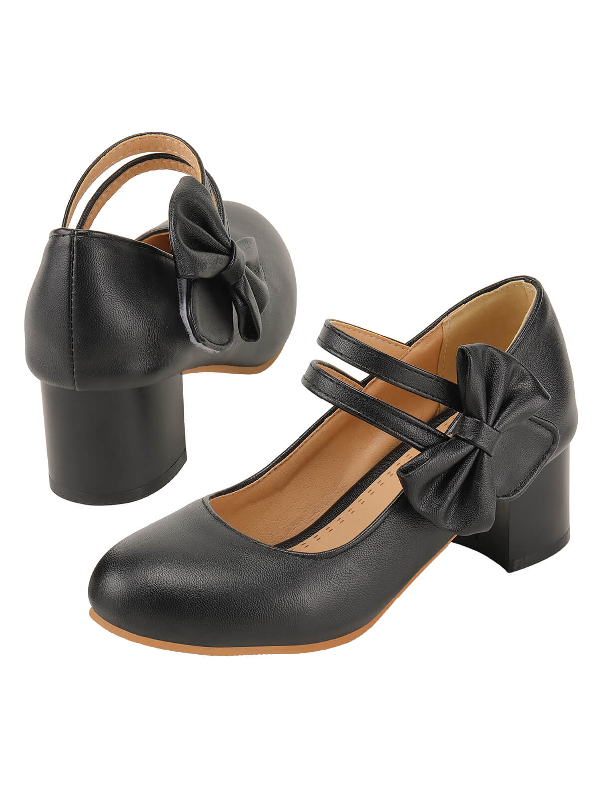 Chaussures Mary Jane à talons épais et nœud noir