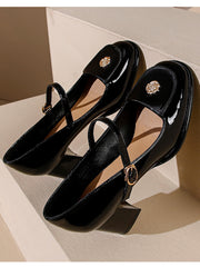 Chaussures Mary Jane à talons épais en cuir verni