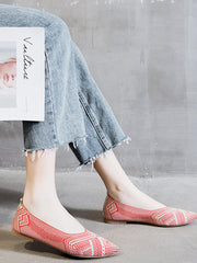 Knitted Jacquard Pointed Flat Shoes