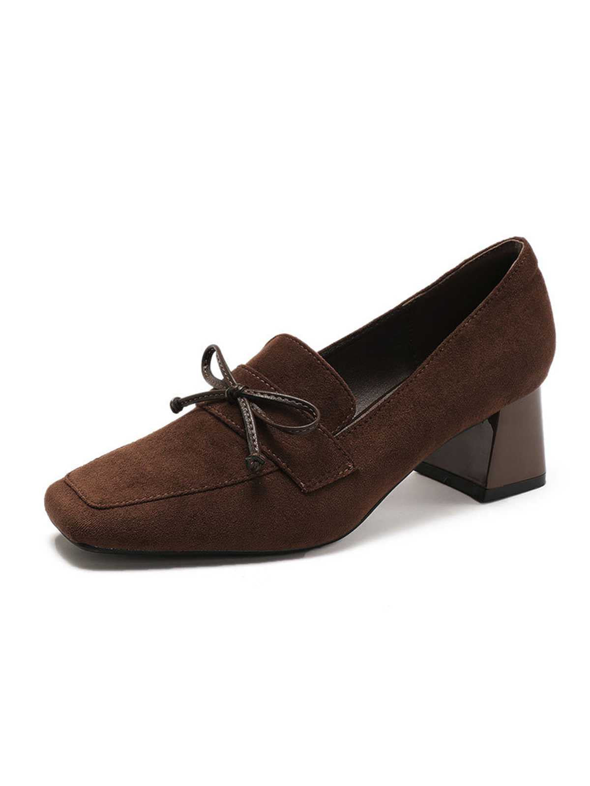 Chaussures à talons hauts rétro à bout carré et nœud