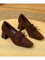 Chaussures à talons hauts rétro à bout carré et nœud